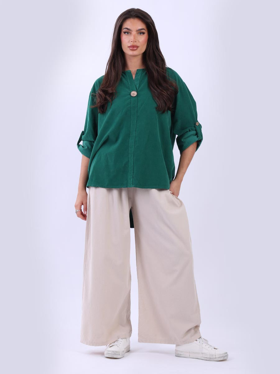 Solid Cotton Corduroy Top Bottle Green