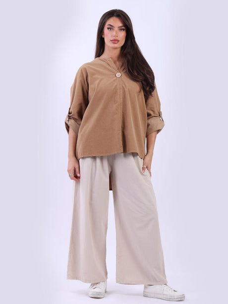 Solid Cotton Corduroy Top Camel