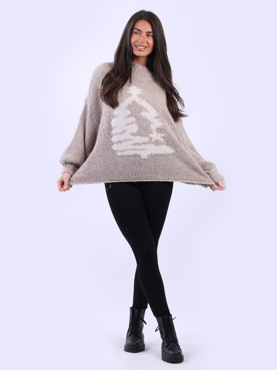 Wool Knit Xmas Tree Crop Jumper