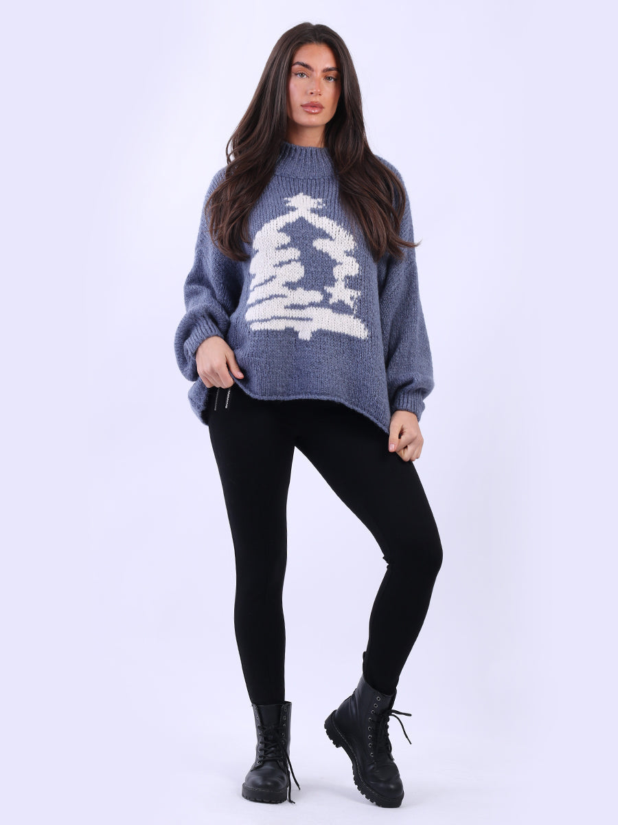 Xmas Tree Knitted Baggy Jumper Denim