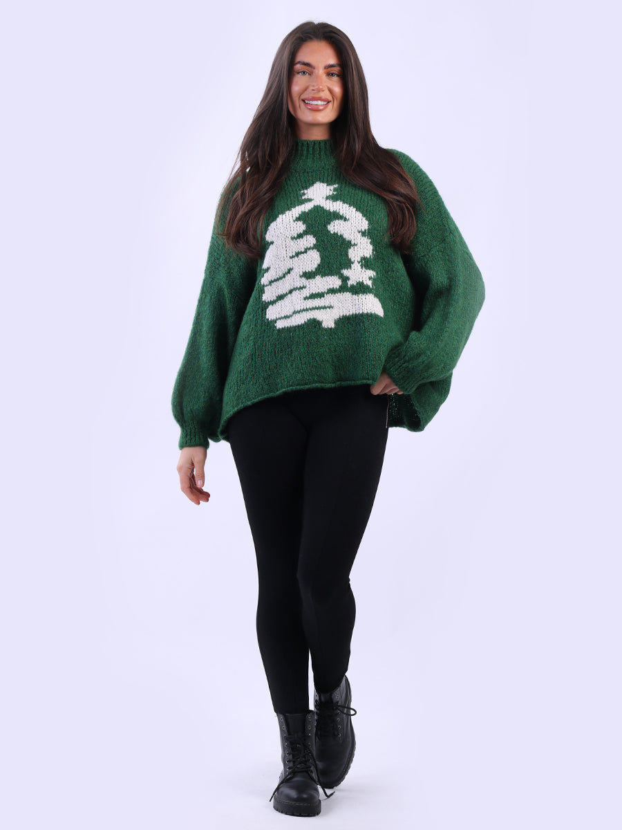 Xmas Tree Knitted Baggy Jumper Green