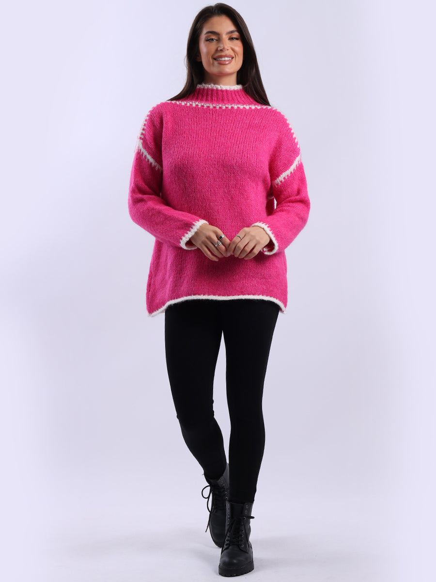 Funnel Neck Whipstitch Wooly Sweater