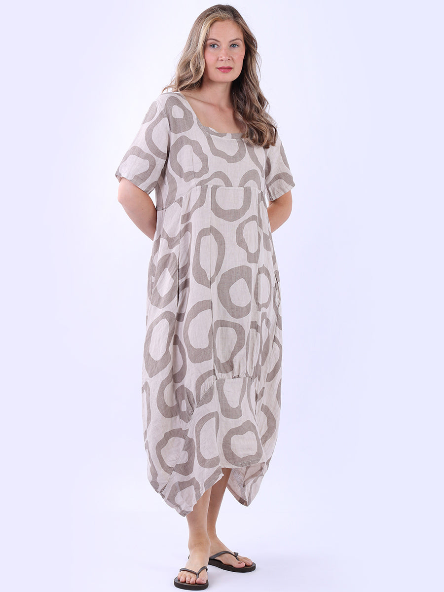 Women Circle Print Linen Dress