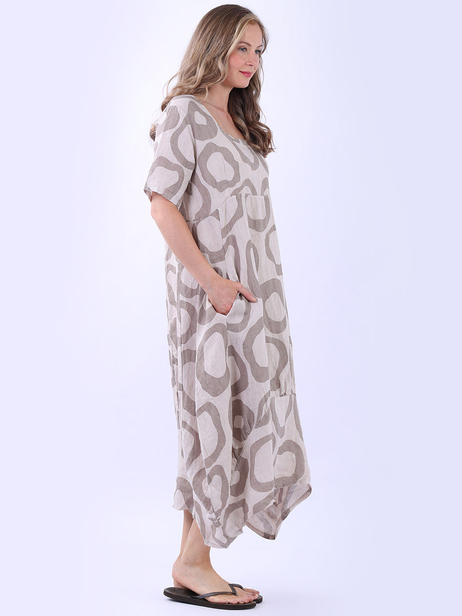 Women Circle Print Linen Dress