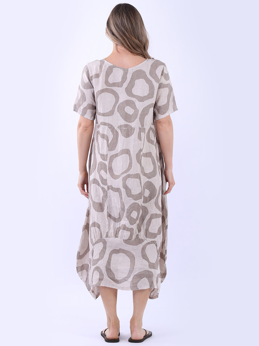 Women Circle Print Linen Dress