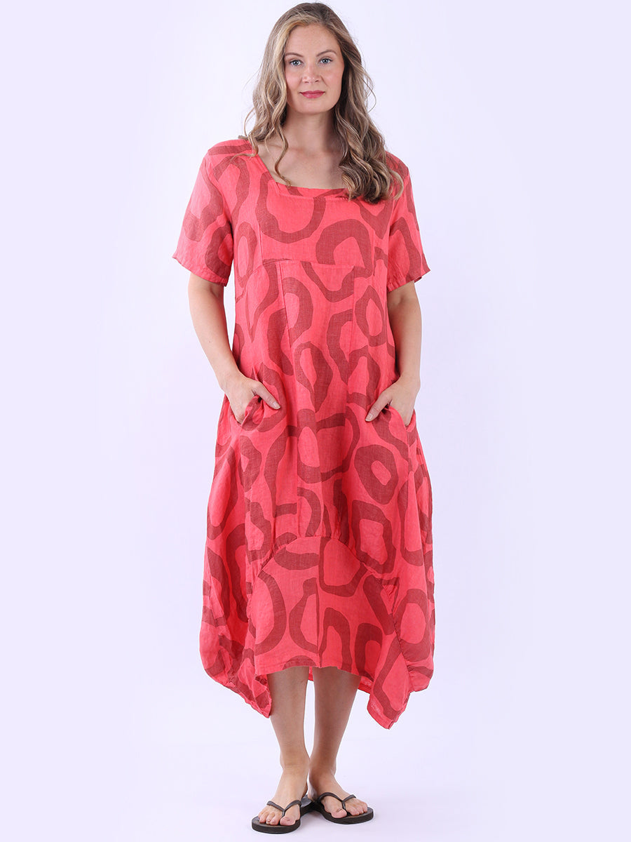 Women Circle Print Linen Dress