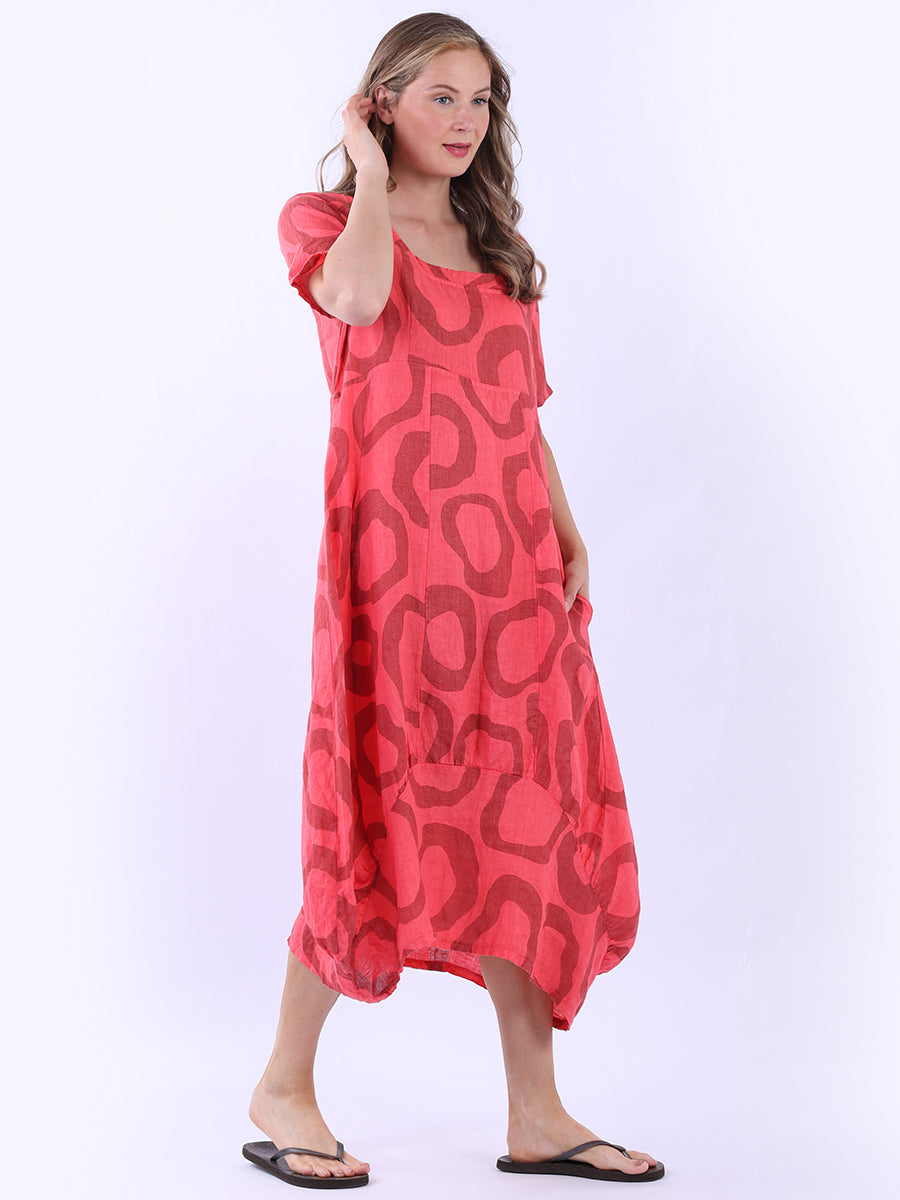 Women Circle Print Linen Dress