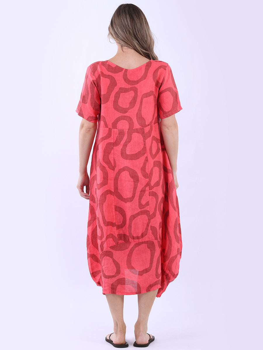 Women Circle Print Linen Dress