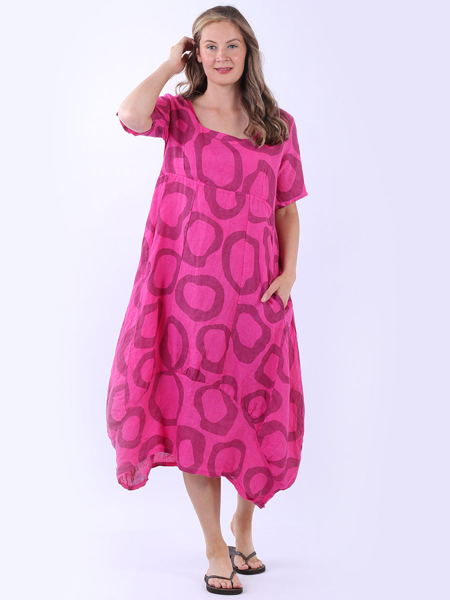 Women Circle Print Linen Dress