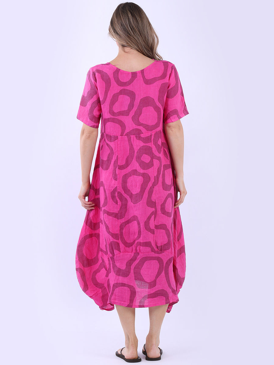 Women Circle Print Linen Dress