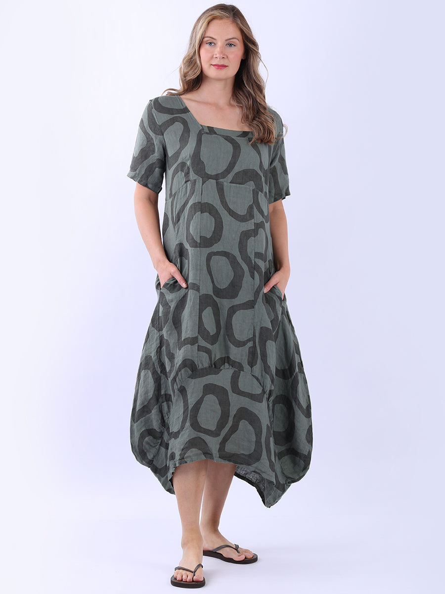 Women Circle Print Linen Dress