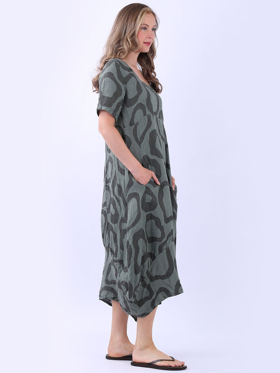 Women Circle Print Linen Dress