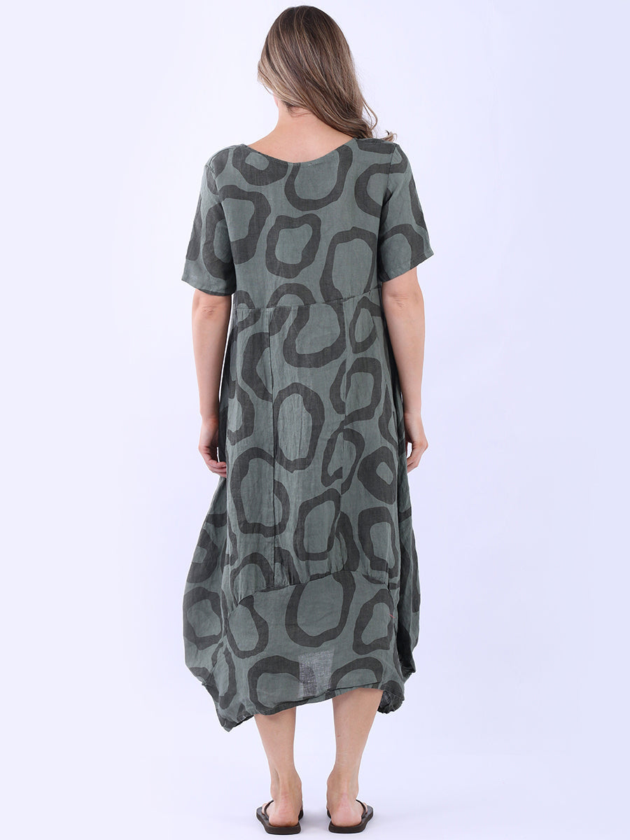 Women Circle Print Linen Dress