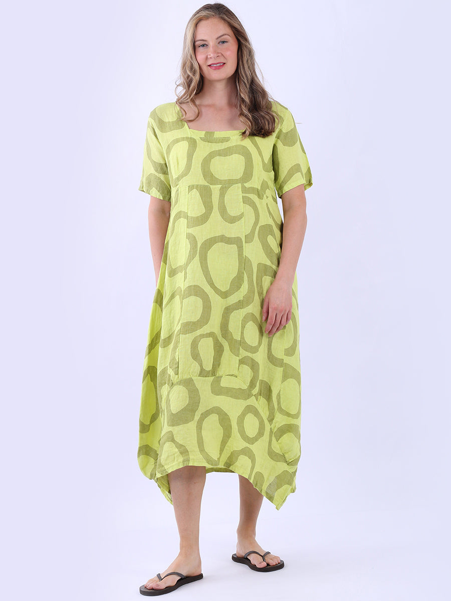 Women Circle Print Linen Dress