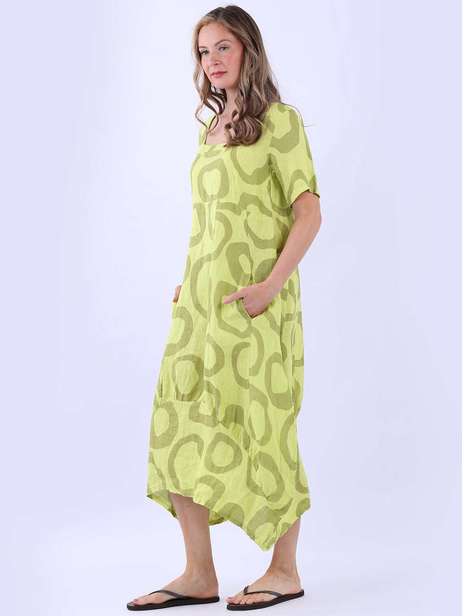 Women Circle Print Linen Dress