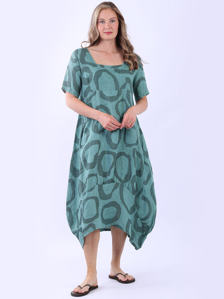 Women Circle Print Linen Dress
