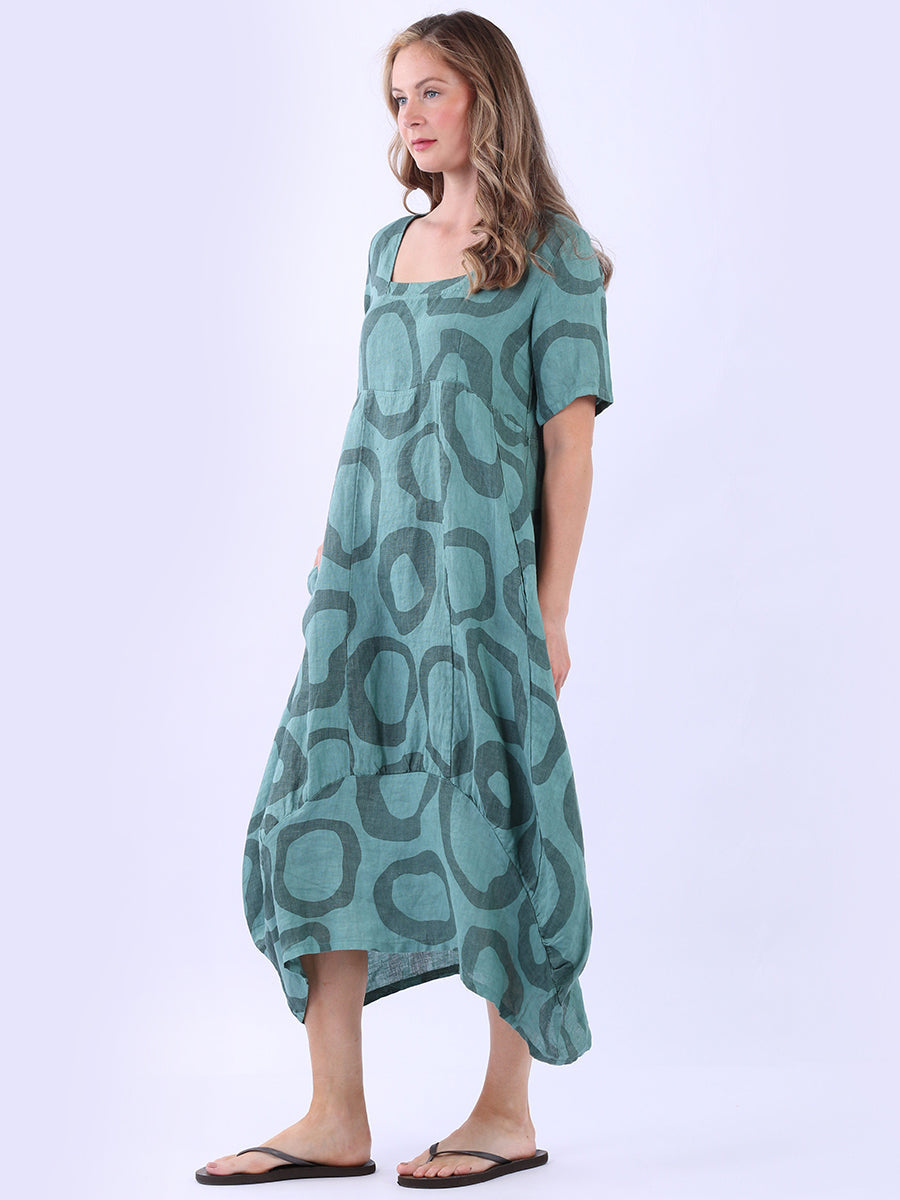 Women Circle Print Linen Dress