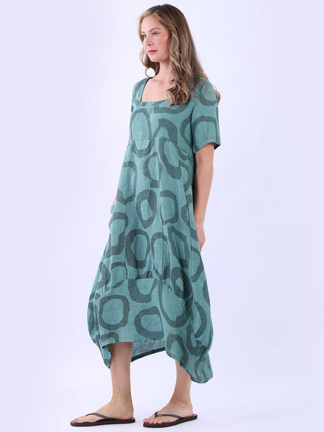 Women Circle Print Linen Dress
