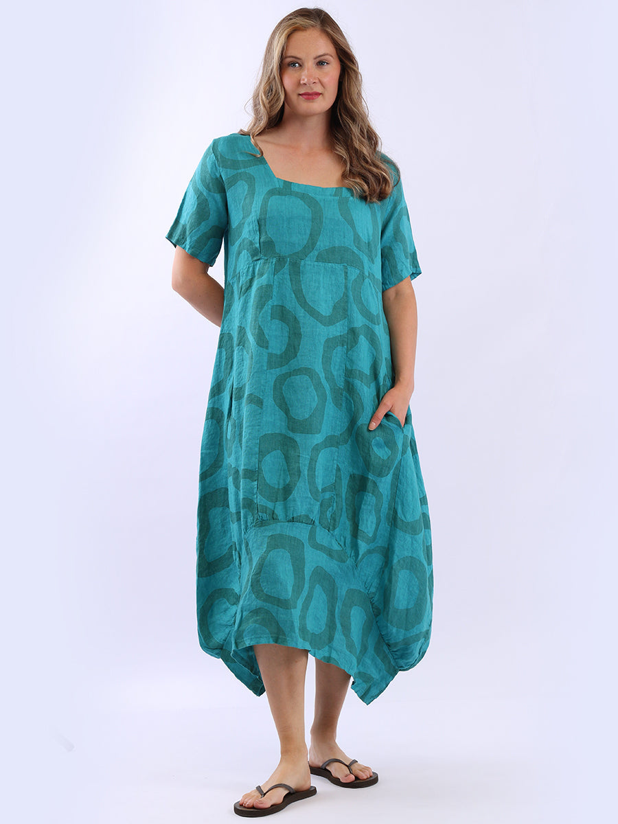 Women Circle Print Linen Dress