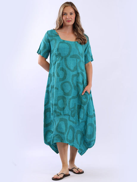 Women Circle Print Linen Dress