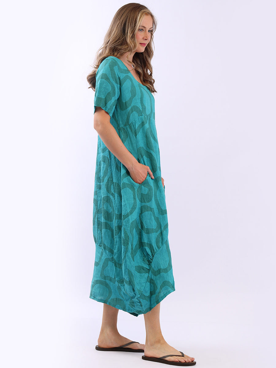 Women Circle Print Linen Dress