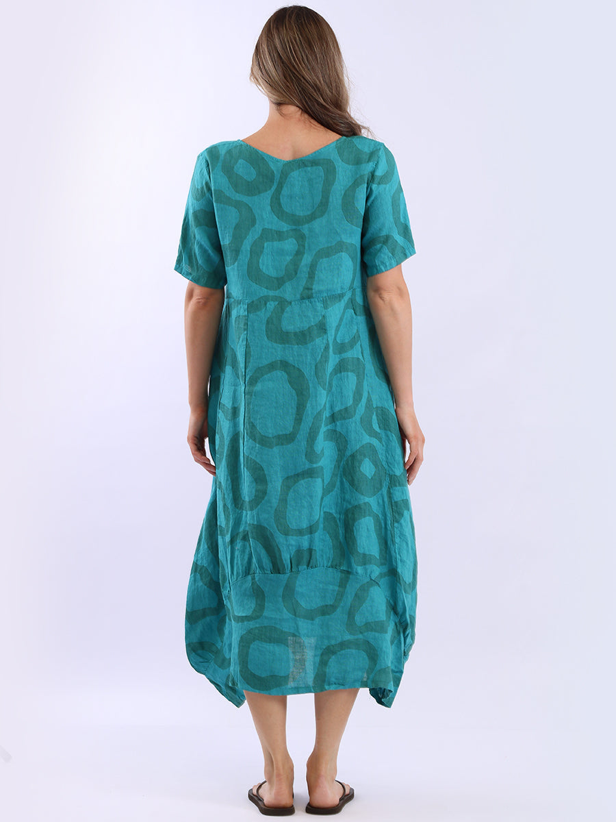 Women Circle Print Linen Dress