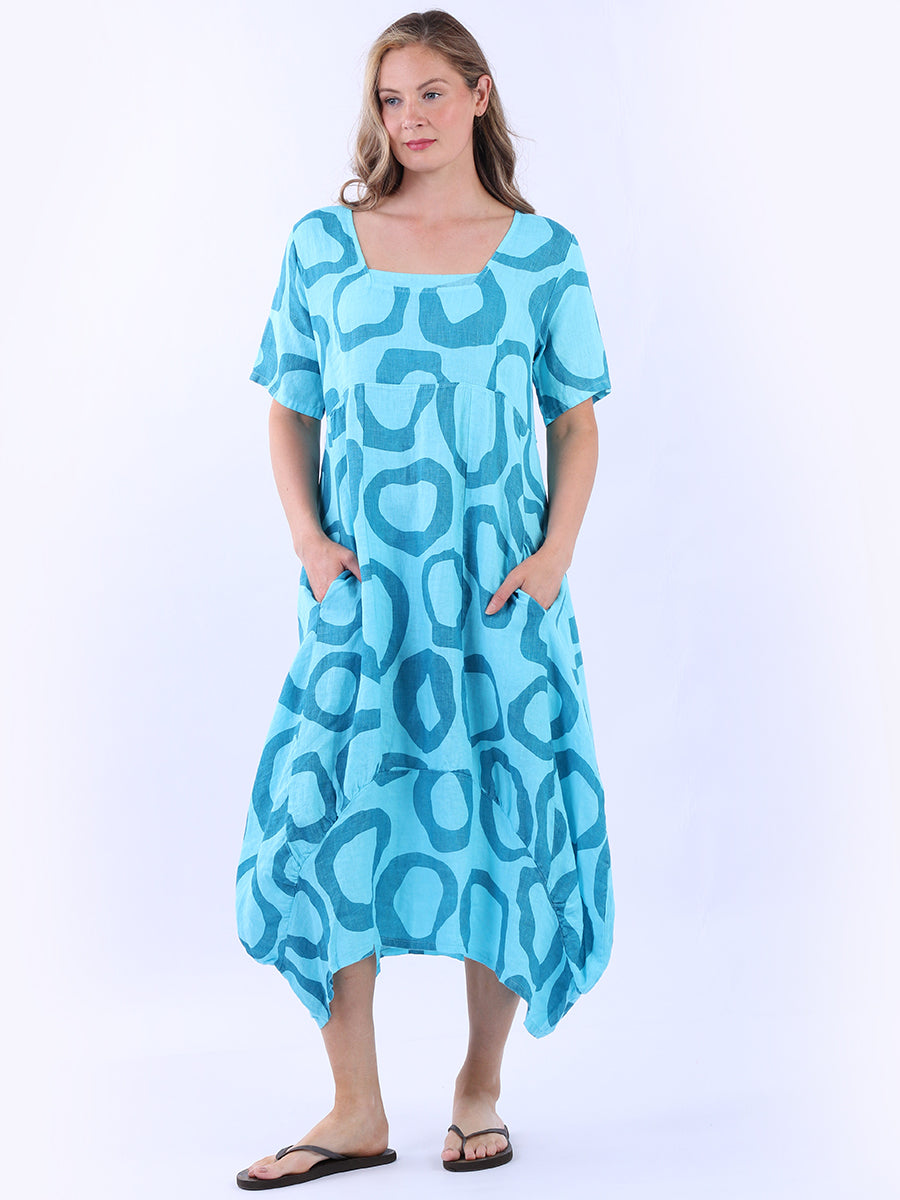 Women Circle Print Linen Dress