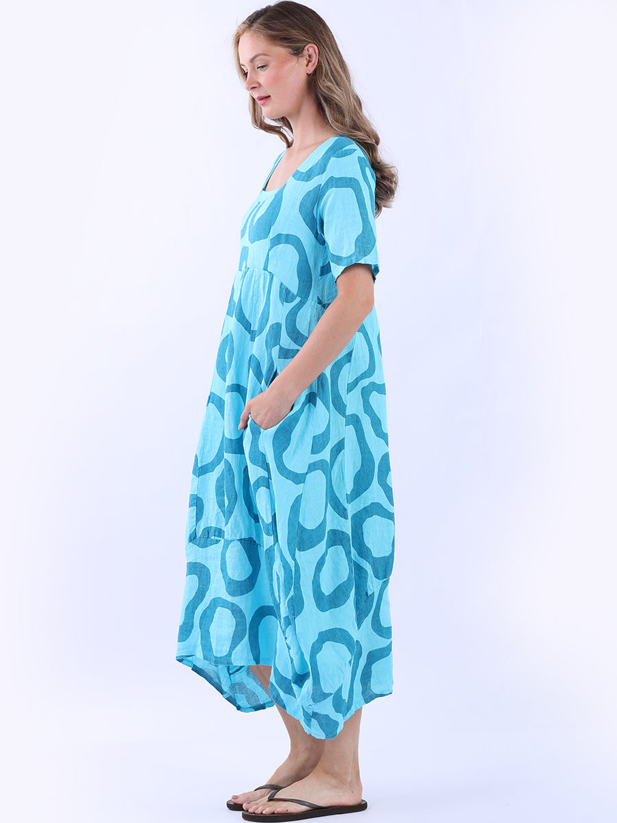 Women Circle Print Linen Dress