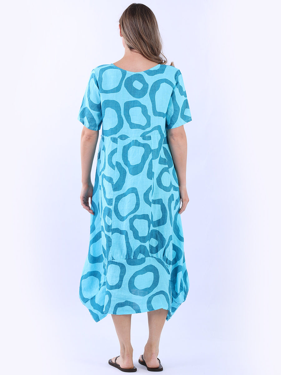 Women Circle Print Linen Dress