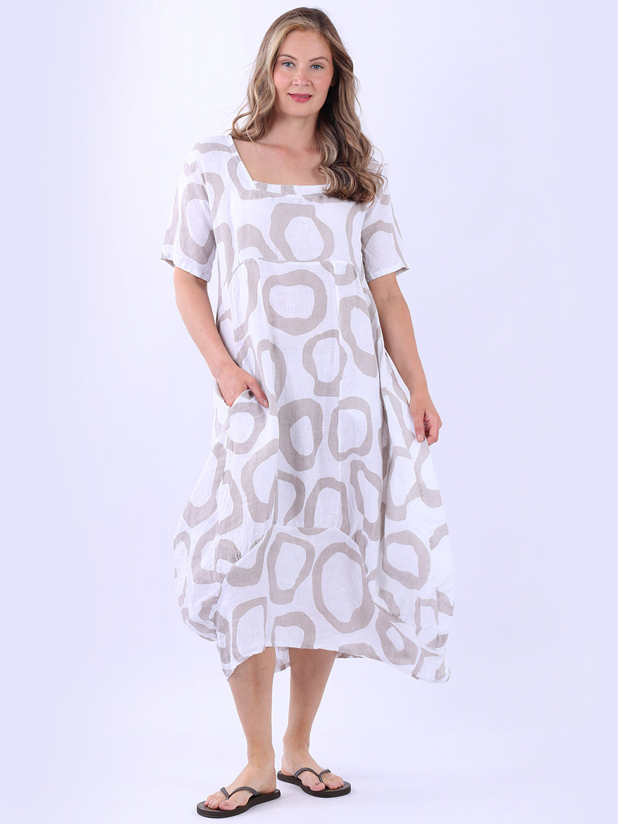Women Circle Print Linen Dress