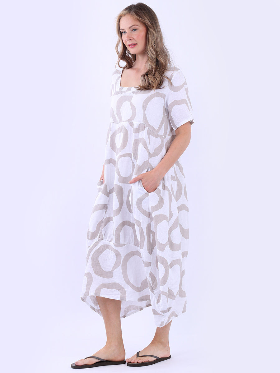 Women Circle Print Linen Dress