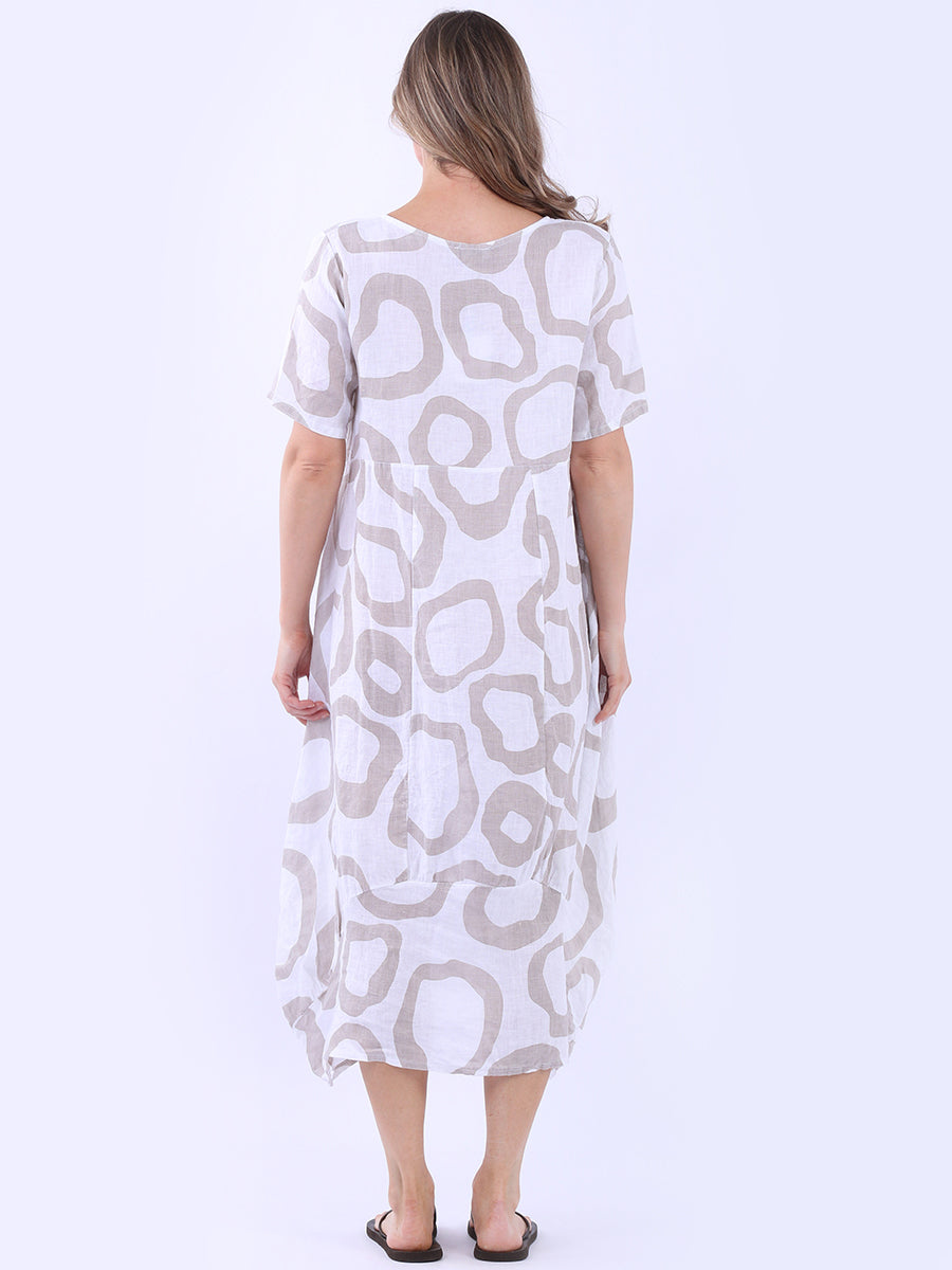 Women Circle Print Linen Dress