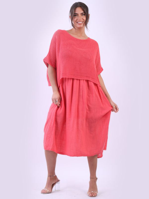 Mesh Net Cotton Dress Coral