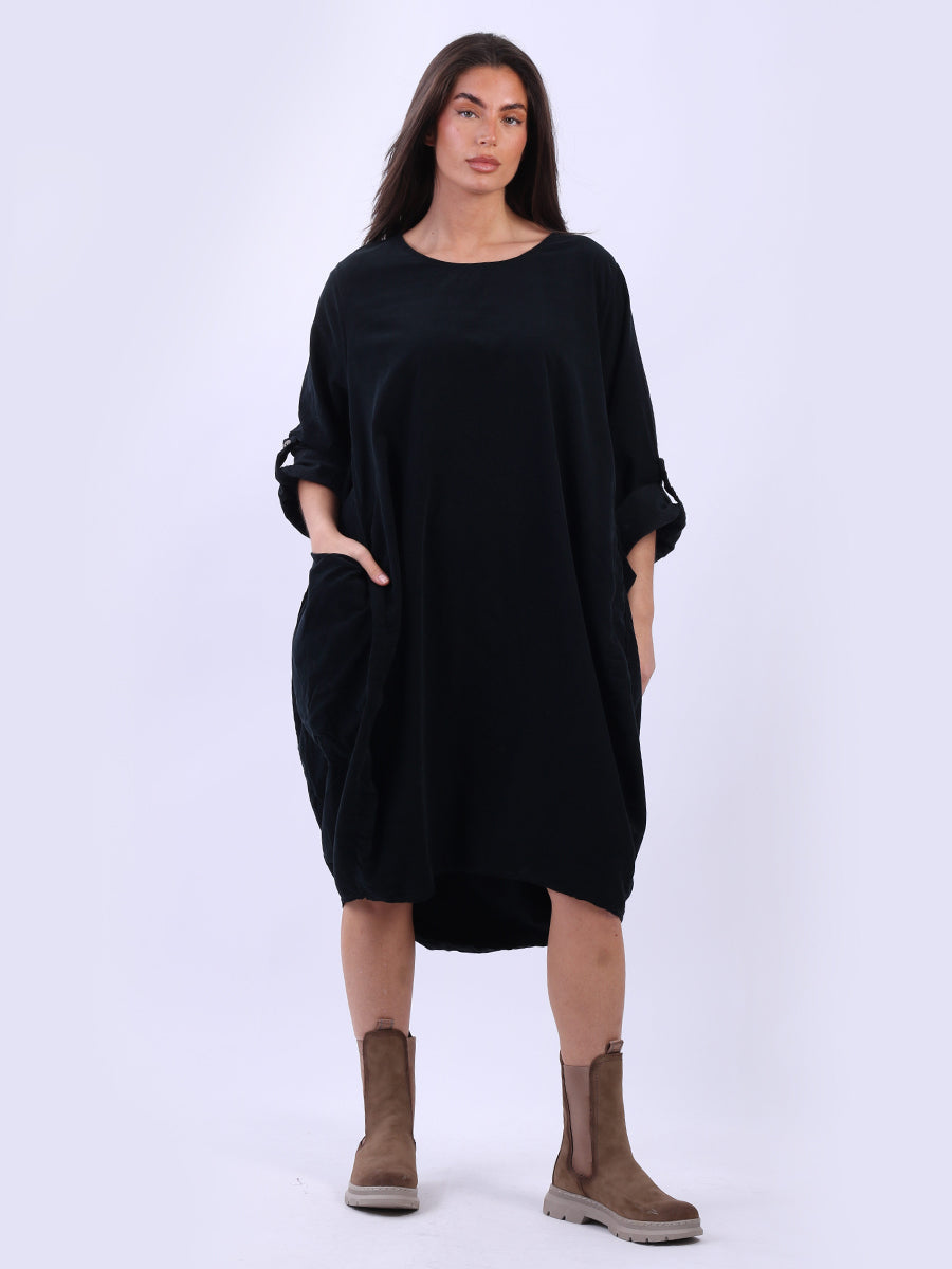 Cotton Corduroy Slouchy Dress Black