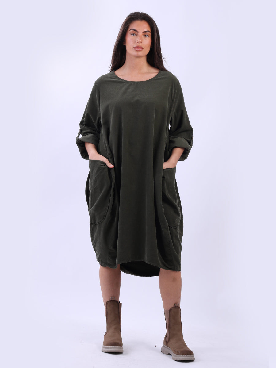 Cotton Corduroy Slouchy Dress Khaki