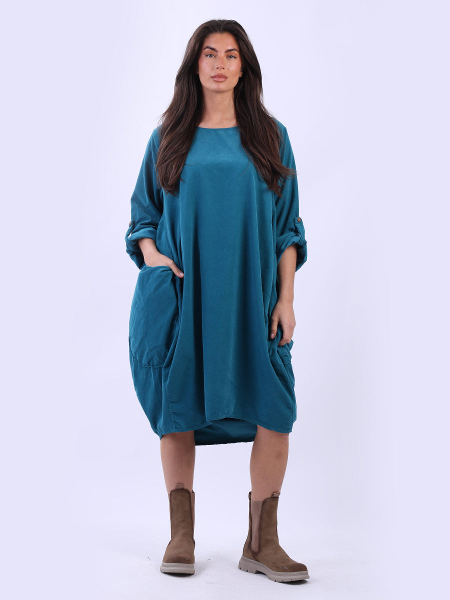 Cotton Corduroy Slouchy Dress Teal