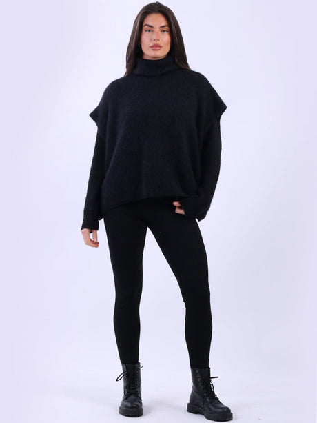 Cowl Neck Batwing Jumper Black