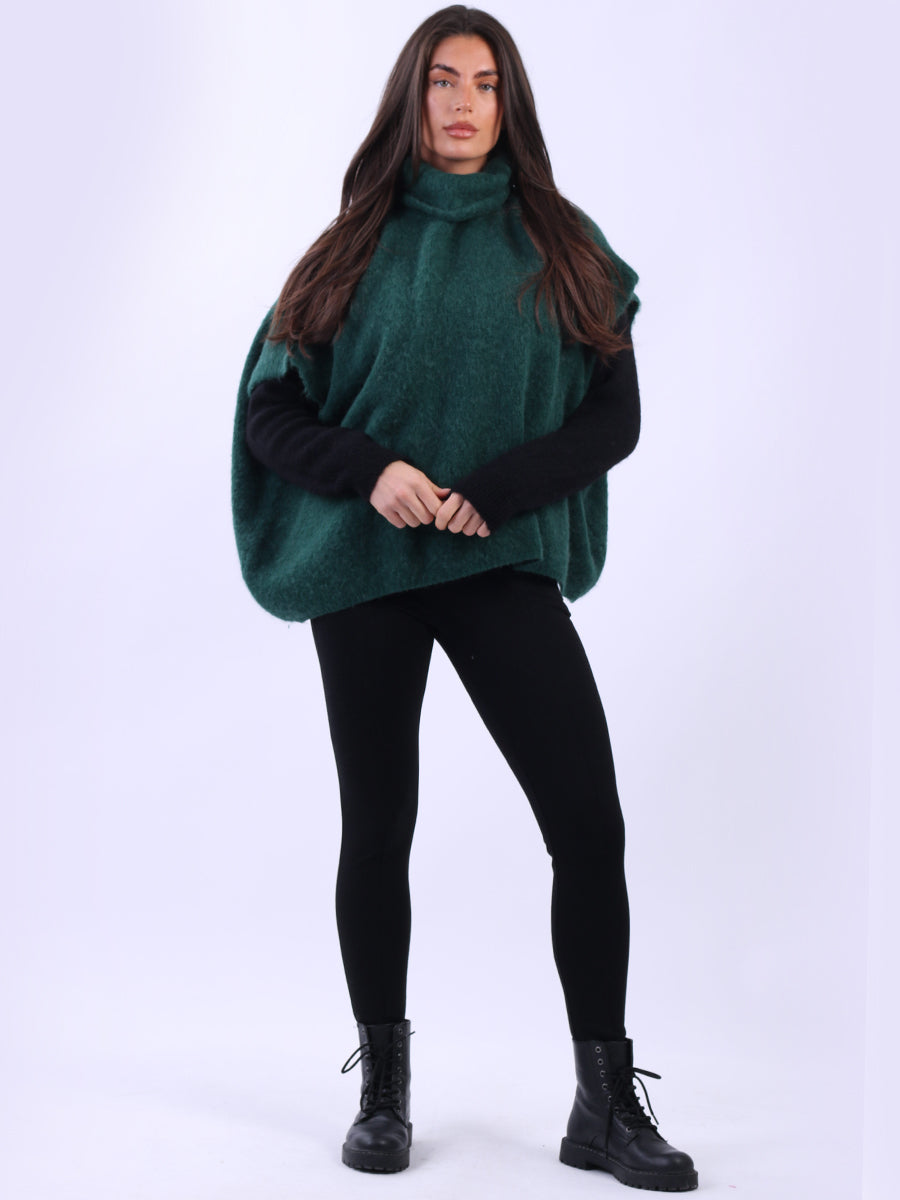 Cowl Neck Batwing Jumper Bottle Green