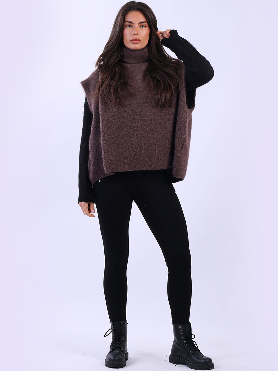 Cowl Neck Batwing Jumper Chocolate