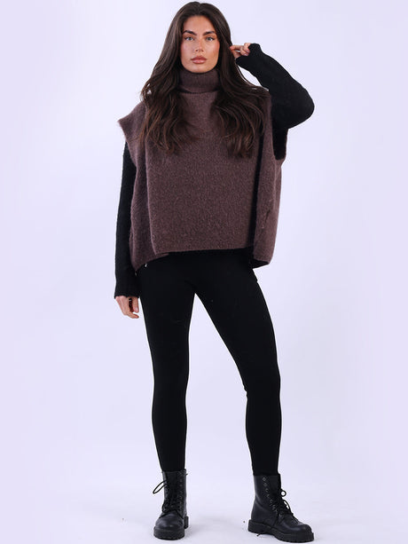 Cowl Neck Batwing Jumper Chocolate