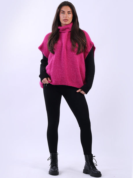 Cowl Neck Batwing Jumper Fuchsia
