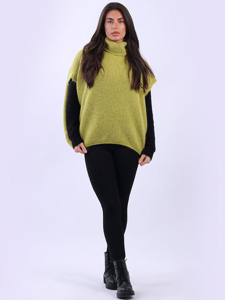 Cowl Neck Batwing Jumper Lime Green