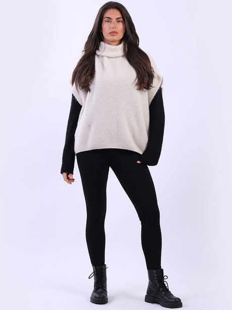 Cowl Neck Batwing Jumper Beige