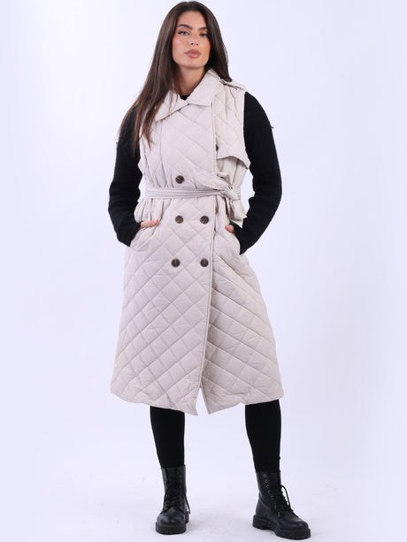 Double Breast Sleeveless Puffer Jacket Beige