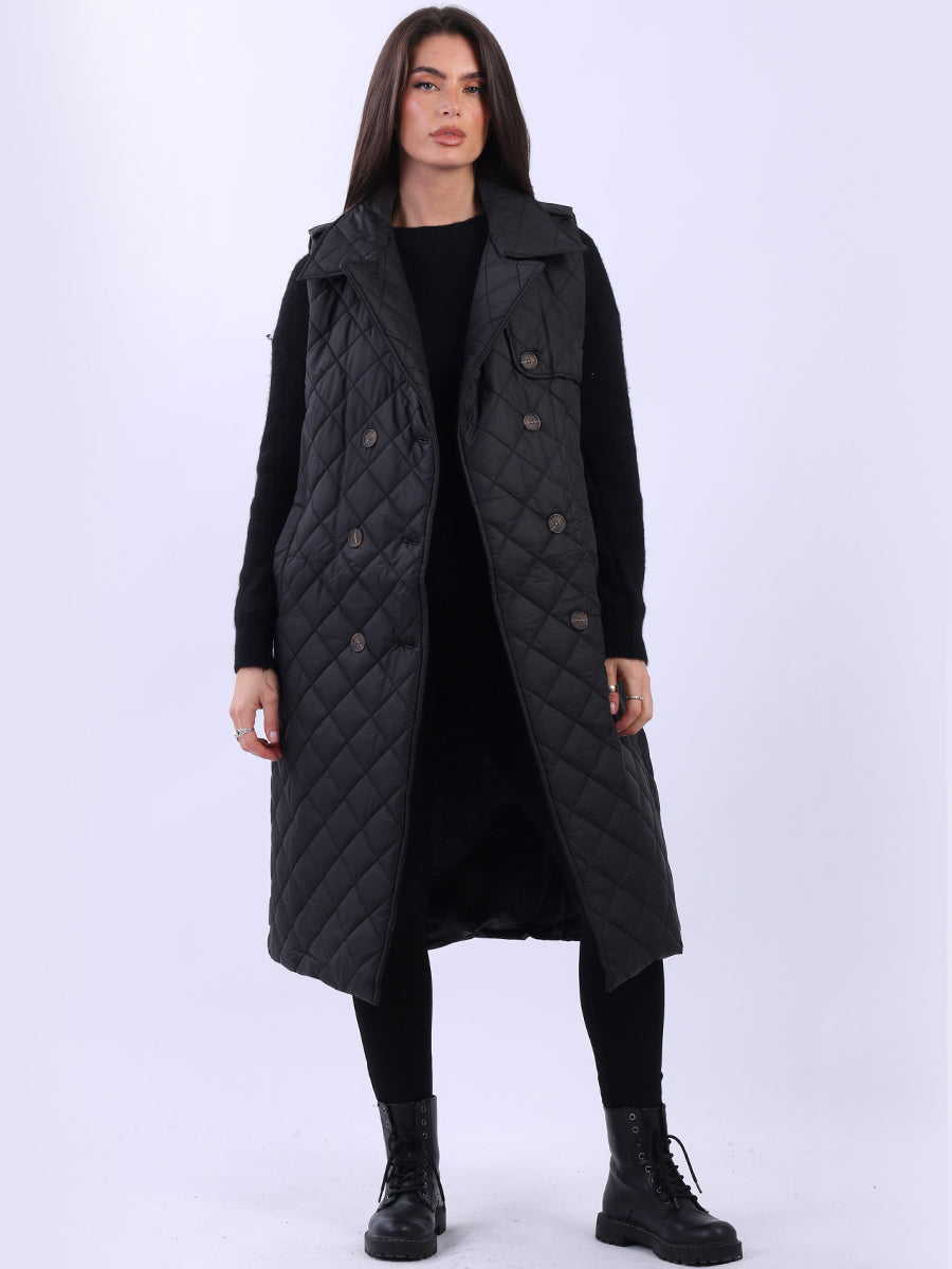 Double Breast Sleeveless Puffer Jacket Black