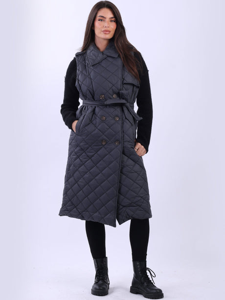 Double Breast Sleeveless Puffer Jacket Charcoal