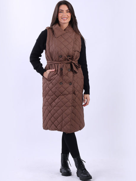 Double Breast Sleeveless Puffer Jacket Chocolate