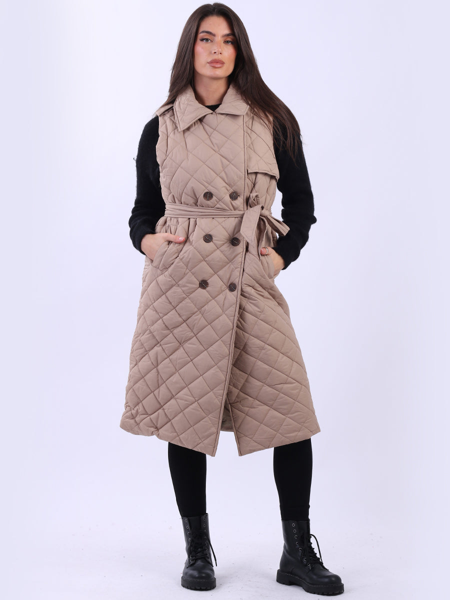Double Breast Sleeveless Puffer Jacket Mocha