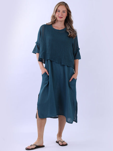 Mesh Net Cotton Dress Teal