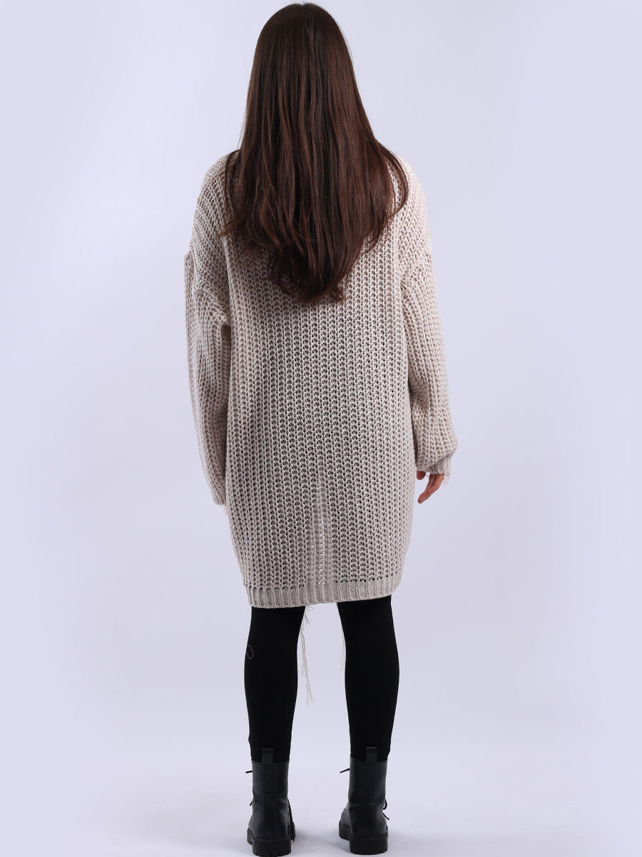 Women Longline Fringe Chunky Knit Jumper